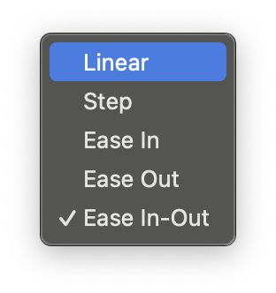 The keyframe ease menu