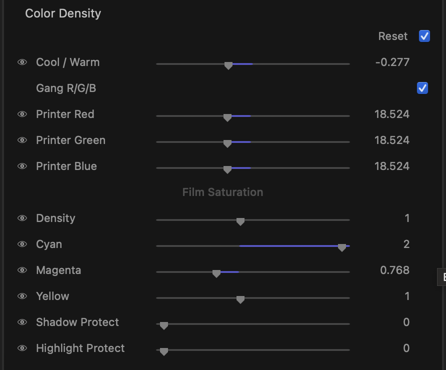 Color Density control rows