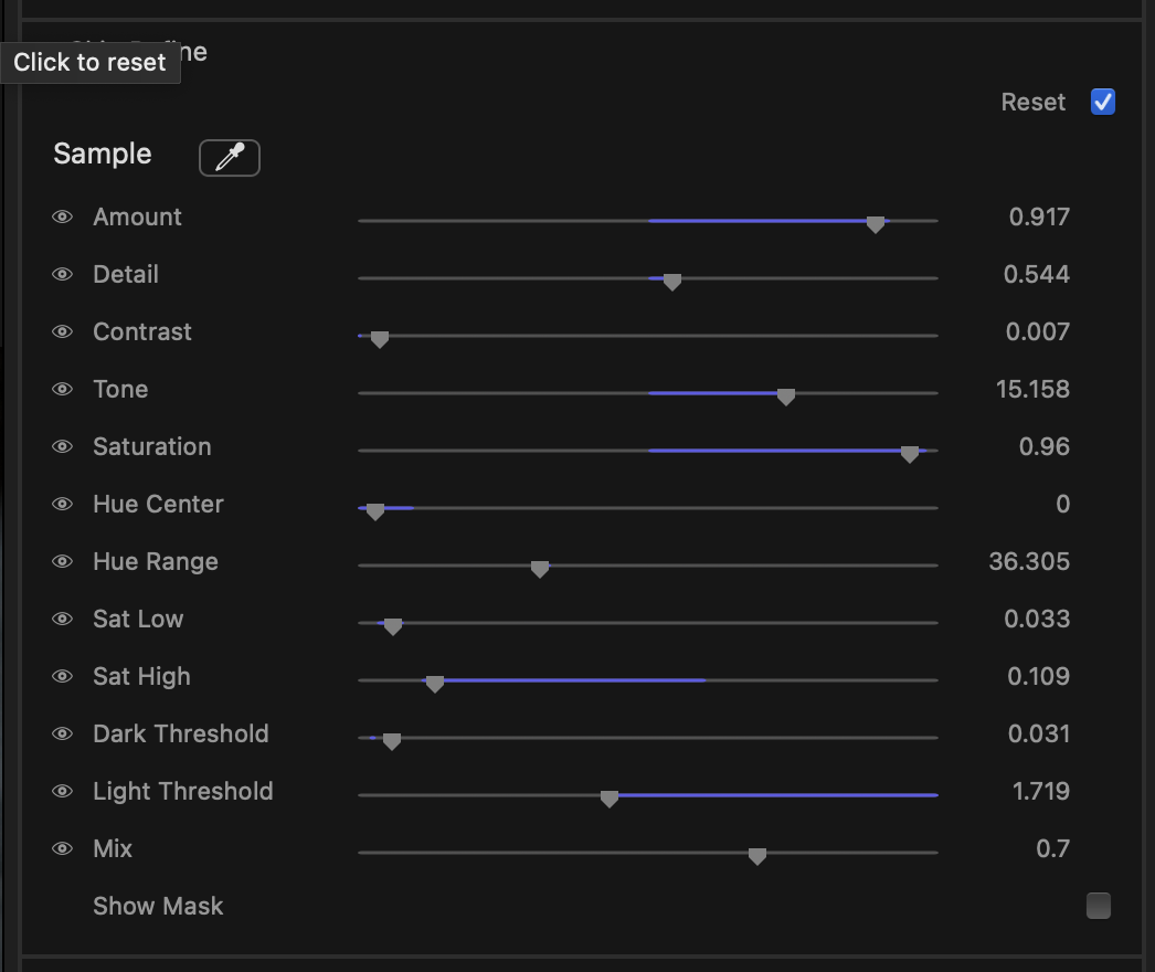 Skin Refine control rows